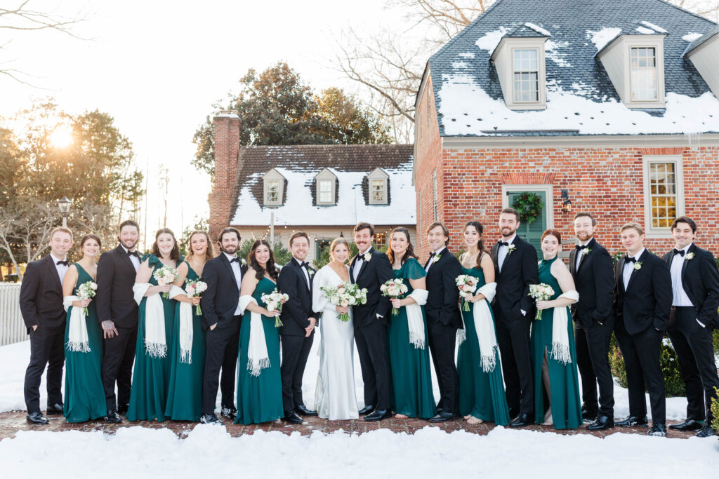 bridal party during golden hour