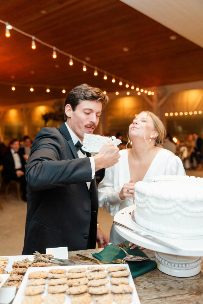 bride and groom cutting the cake 